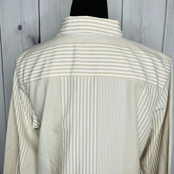Pendleton Shaped Fit Button Up Shirt Sz 10 Petite Tan White Striped Long Sleeve - Picture 9 of 10